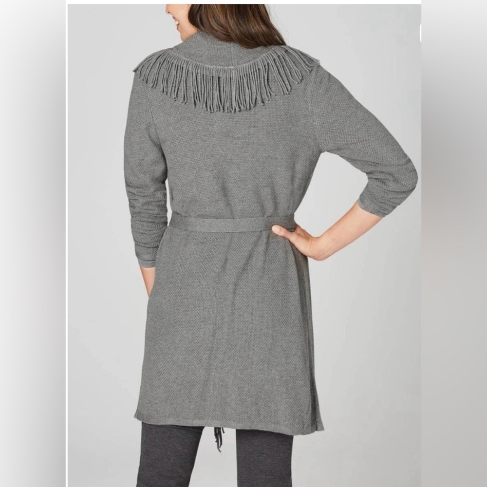 J Jill Gray Fringe Open Front Cardigan Sweater - Picture 2 of 9